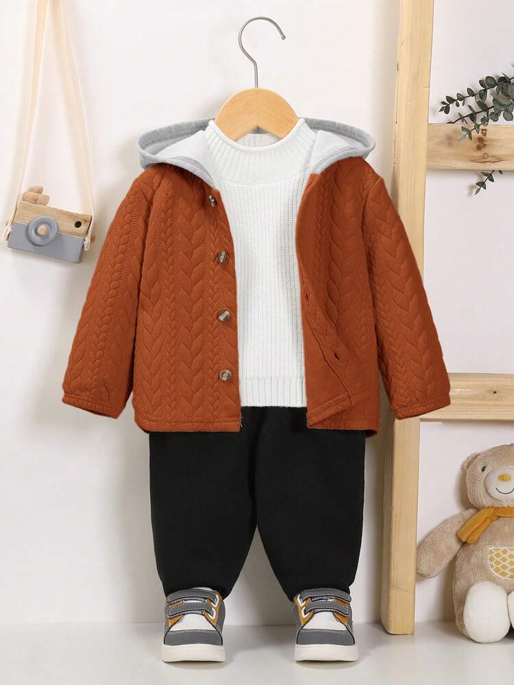 Baby Boy Solid Hooded Jacket & Sweatpants Without Tee