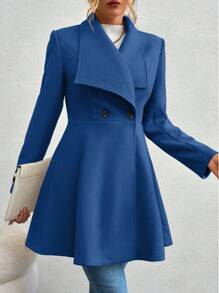 SHEIN Privé Waterfall Collar Double Button Overcoat - Royal Blue - View 4