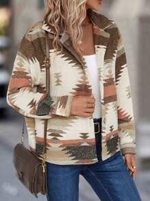 EMERY ROSE Geo Print Button Front Jacket - Multicolor - View 5