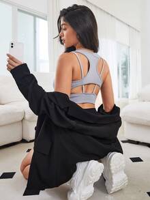 SHEIN Yoga Basic 鏤空露背運動型胸罩 - 彩色 - 查看 4