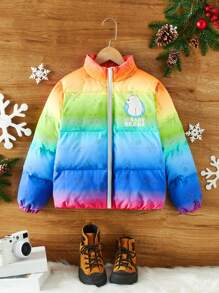 We Bare Bears X SHEIN Tween Boy Ombre Cartoon Graphic Zip Up Padded Coat - Multicolor - View 1