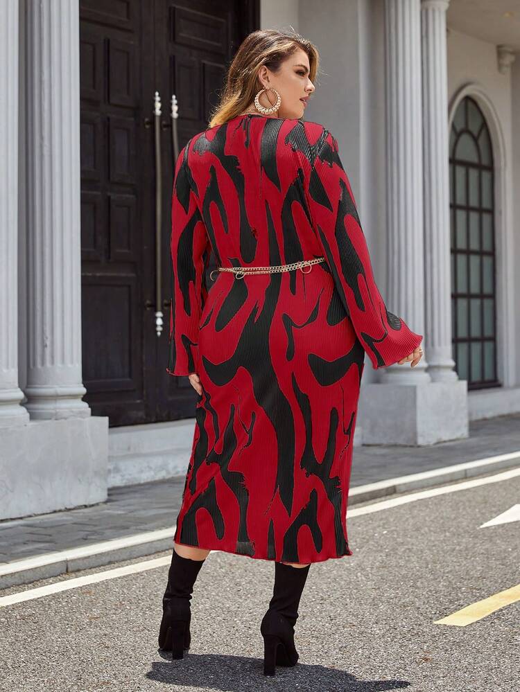 Plus Allover Print Dress Without Belt