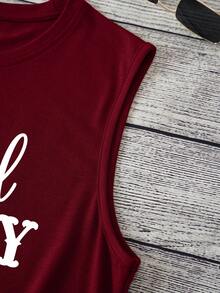 SHEIN EZwear Top tank con estampado de letra - Burdeos - Ver 5