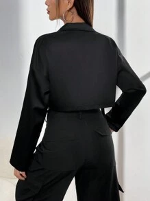 SHEIN Unity 字母印花拉链休闲短款长袖夹克 - 黑色 - 查看 2