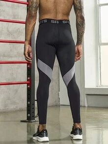 男士腰部字母條帶運動褲襪 - 黑色 - 查看 2