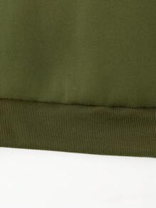 Calvaya Plus Size Women Casual Heart & Butterfly Print Fleece Sweatshirt, Autumn/Winter - Army Green - View 3