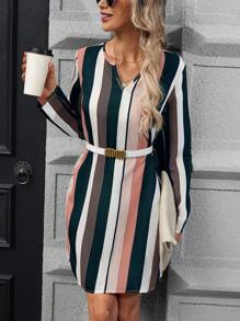 SHEIN LUNE In sọc Đường viền cổ có rãnh Đầm Tunic - Nhiều màu - Xem 5