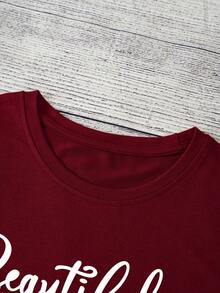 SHEIN EZwear Top tank con estampado de letra - Burdeos - Ver 4