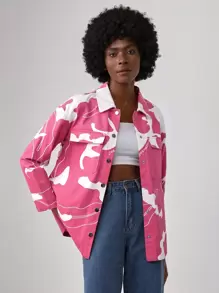 joanasays 设计师字母图案翻盖口袋落肩夹克 - 彩色 - 查看 3