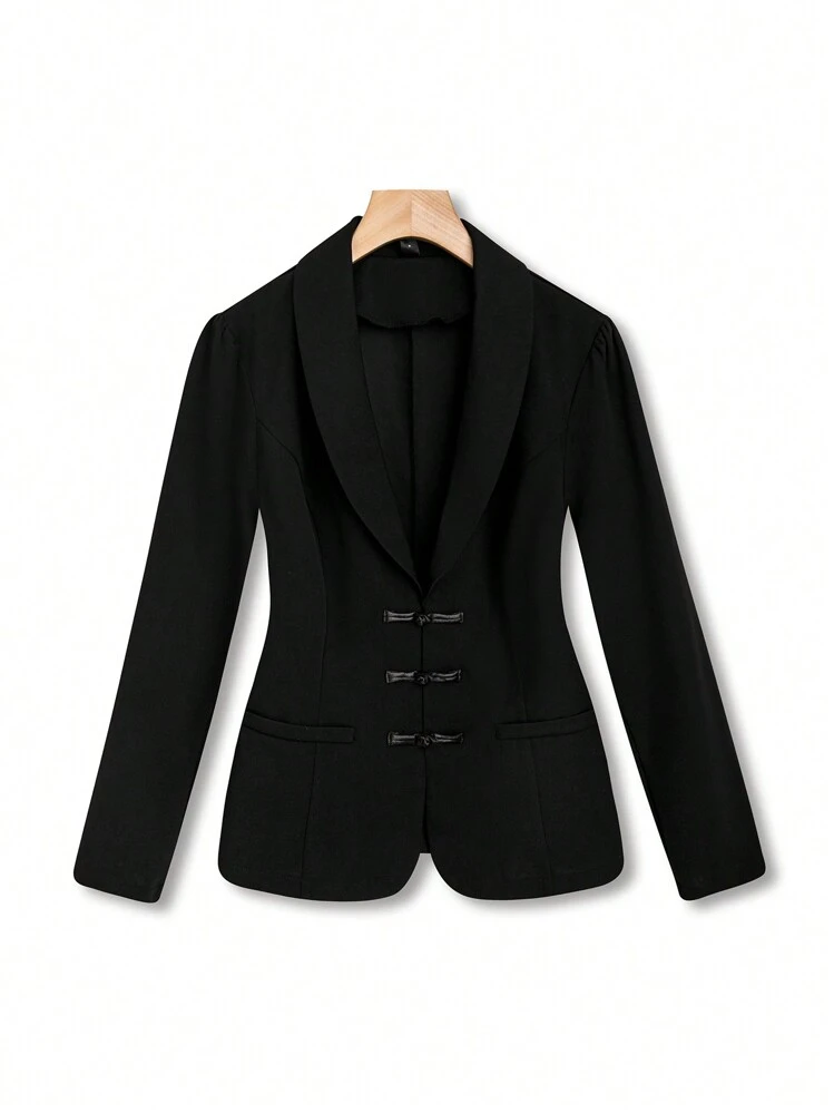 Celure Talla grande Blazer de cuello esmoquin con corchete - Negro - Ver 1