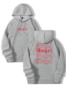 Manfinity EMRG Nam 1 Miếng Đồ họa Chữ cái Túi kangaroo Dây rút Lót nhiệt Hoodie - Màu Xám nhạt - Xem 1