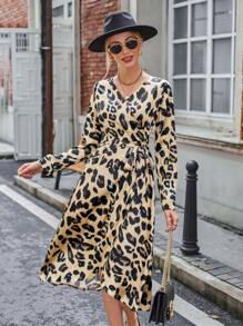 GENKIRA Allover Print Knot Side Wrap Dress Fall Cloth For Women - Multicolor - View 4
