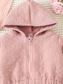 Baby Girl Zip Up Hooded Jacket & Flare Leg Pants - Baby Pink - View 4