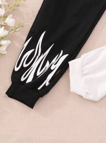 Cô gái Đồ họa Chữ cái Crop Tank Top & Hoodie & Hai âm Quần thể thao - Đen và trắng - Xem 8