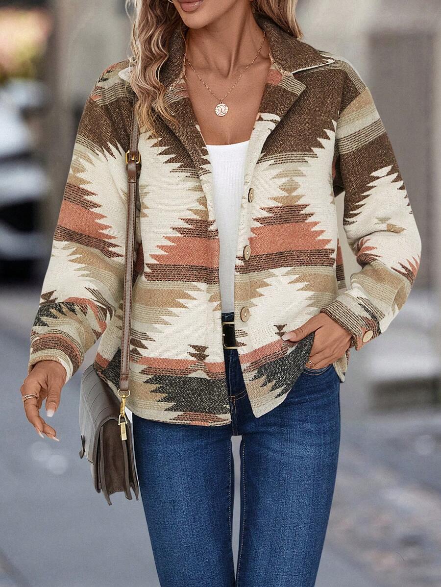 EMERY ROSE Geo Print Button Front Jacket - Multicolor - View 1