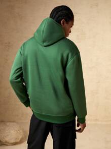 In My Nature 男士字母圖案袋鼠口袋抽繩連帽衫 - 綠色 - 查看 2