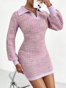 SHEIN Unity 段染燈籠袖緊身毛衣洋裝