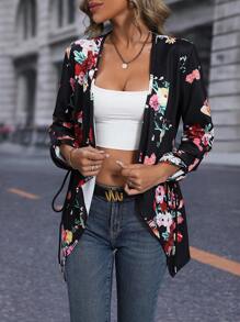 SHEIN LUNE 印花捲邊袖開門襟外套 - 彩色 - 查看 6