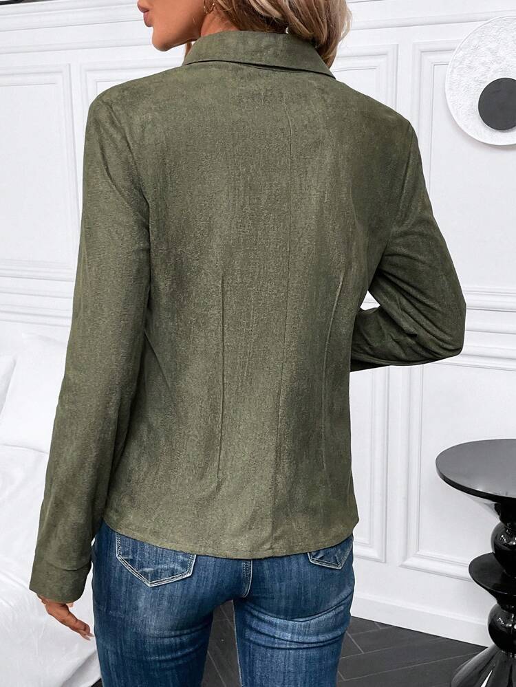 Solid Button Front Shirt