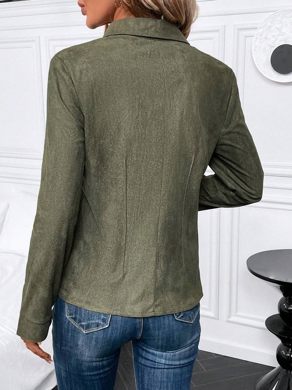 Solid Button Front Shirt