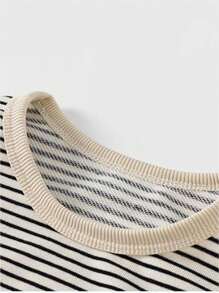 男小童條紋印花T恤 - 黑與白 - 查看 5