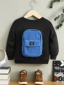 SHEIN 年輕男孩字母補丁細節前口袋運動衫