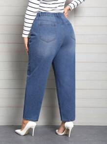 SHEIN Privé Plus Zipper Fly Tapered Jeans - Blue - View 2