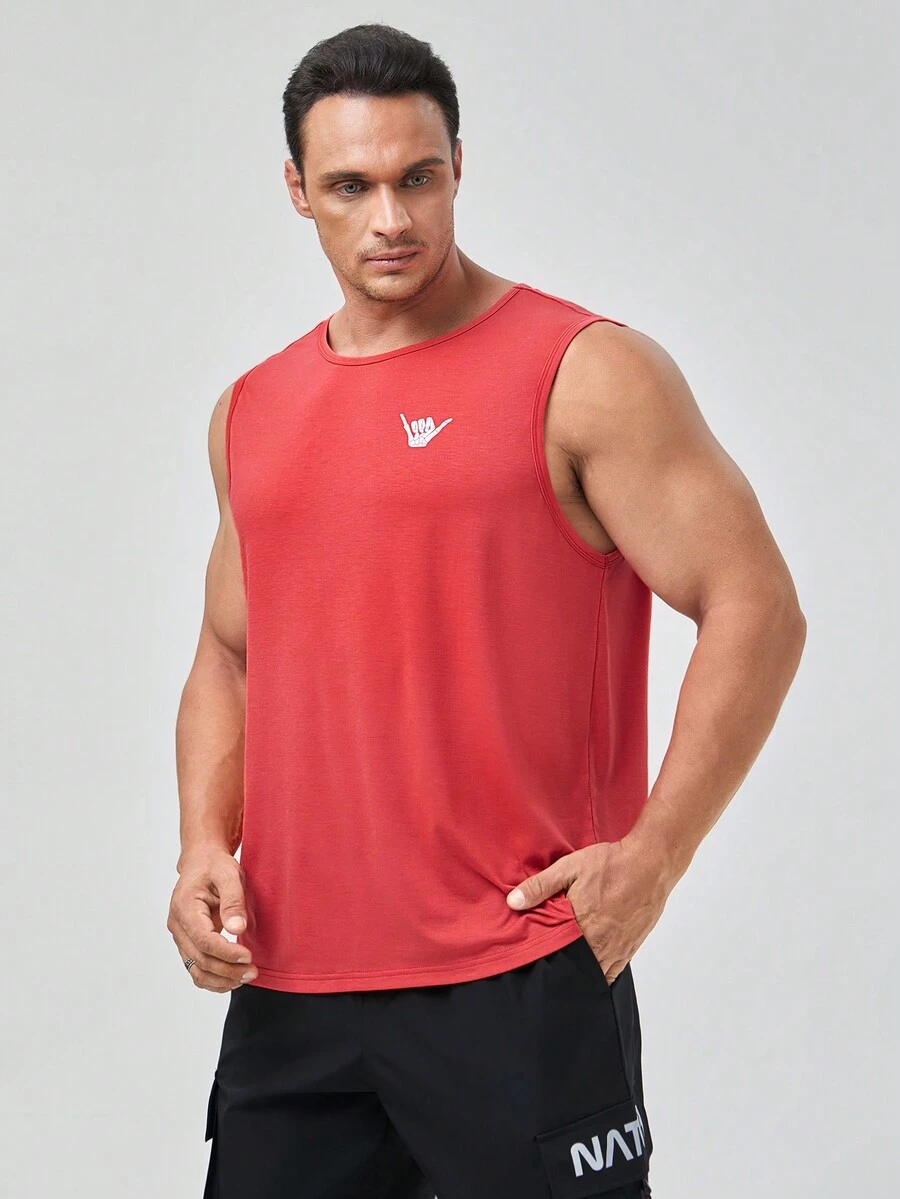 Manfinity Homme 男士大码骷髏圖案印花背心上衣 - 紅色 - 查看 1