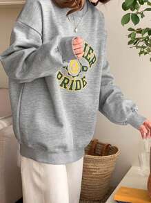 DAZY 字母圖案落肩袖運動衫 - 灰色 - 查看 5