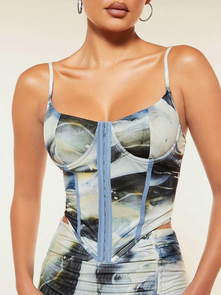 SHEIN BAE 大理石圖案鉤眼扣前緊身吊帶