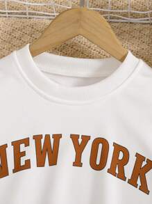 SHEIN Tween Girl Letter Graphic Pullover & Plaid Pleated Skirt - Multicolor - View 4