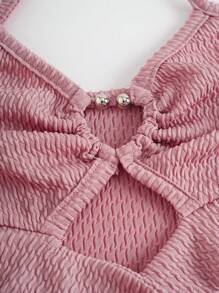 SHEIN Unity 女式纯色露背细肩带金属环装饰镂空时尚无袖背心 - 粉色 - 查看 5