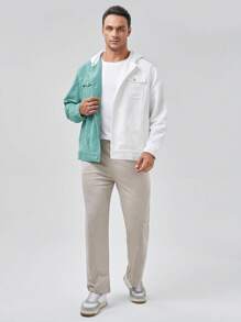 Manfinity VCAY Loose Fit Plus Size Men Two-Tone Flap Pocket Hooded Corduroy Jacket, For Fall Winter - Multicolor - View 3