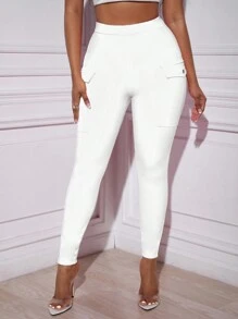 Slaydiva Flap Pocket Side Skinny Pants - White - View 2