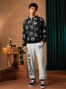 HARRY POTTER X SHEIN Men Letter Graphic Drawstring Waist Sweatpants - Light Grey - View 5