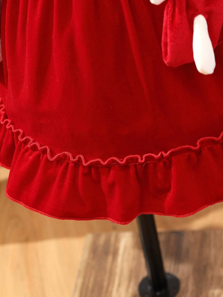 Baby Girl Ruffle Trim Bow Front Dress & Tee & Bag