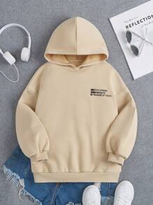 SHEIN Tween Girl Slogan Graphic Drop Shoulder Sweatshirt - Apricot - View 1