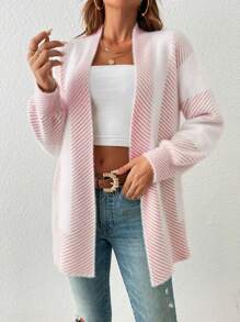 SHEIN Frenchy 条纹落肩开衫 - 粉色 - 查看 5