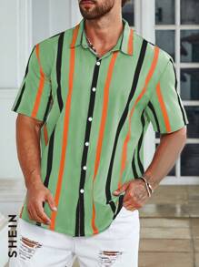 Manfinity Men Plus Striped Print Shirt - Multicolor - View 1