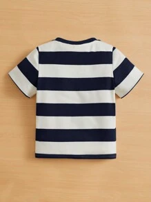 SHEIN Toddler Boys Striped Print Tee - Blue and White - View 2