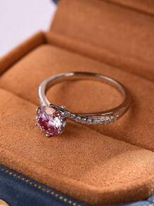 1入組1CT粉色莫桑石水鑽訂婚戒指婚戒適合女士S925純銀扭結戒指定情戒指永恆戒指週年紀念日情人節戒指奢華女士們首飾類禮物