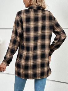 SHEIN Unity In kẻ sọc Thả vai Túi có nắp Áo sơ mi - Màu vàng - Xem 2