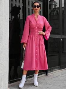 SHEIN Privé 缺口領荷葉袖襯衫洋裝