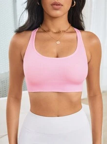 SHEIN Sport Studio Solid Crisscross Backless Sports Bra