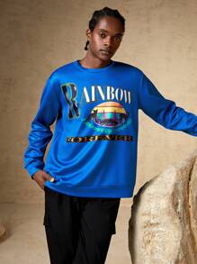 In My Nature Men Letter Graphic Outdoor Pullover - Blue - View 6