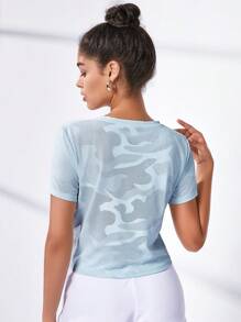 Easithlete Camo Print Sports Tee Gym Women Shirts - Mint Green - View 6