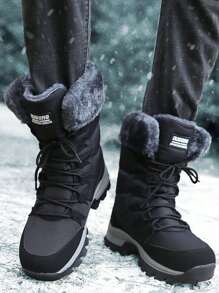 Men's Plush Snow Boots Black - Black - View 1