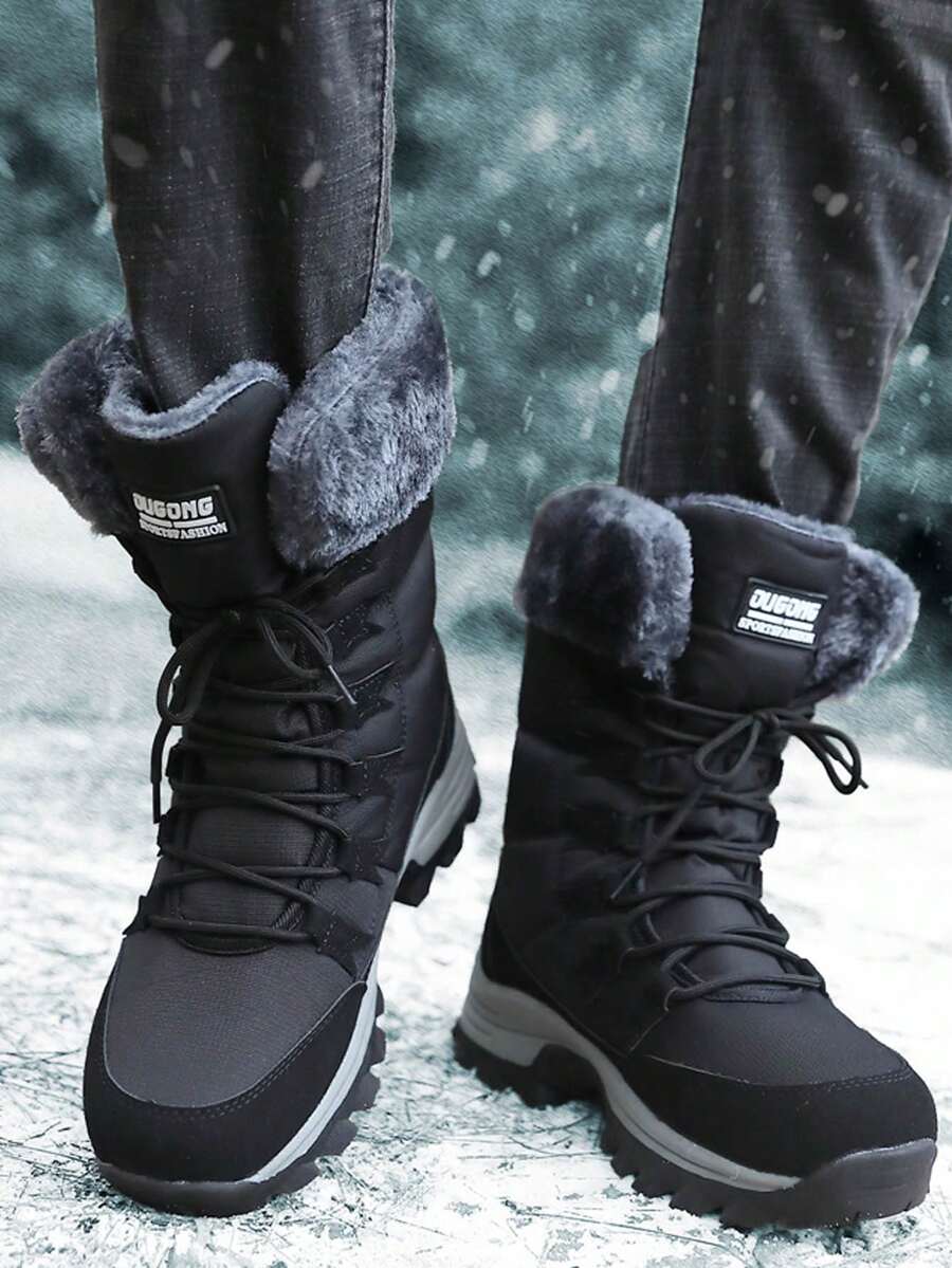 Men's Plush Snow Boots Black - Black - View 1