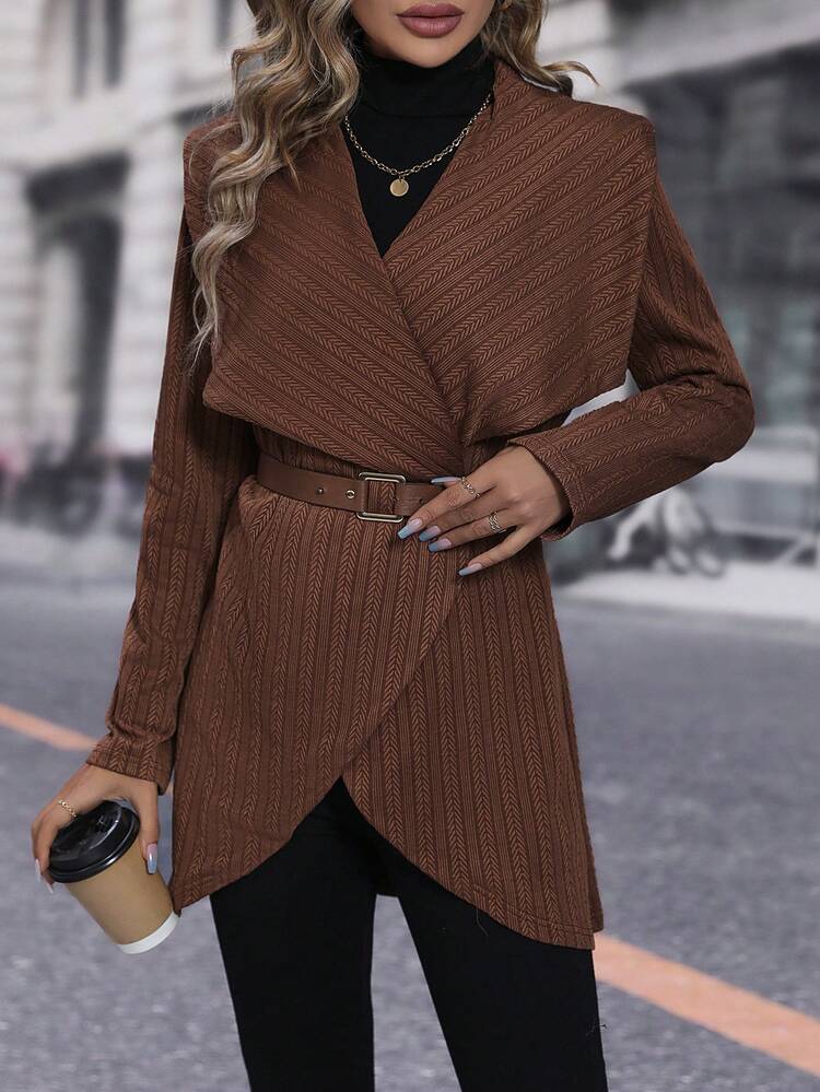 Waterfall Collar Wrap Hem Coat