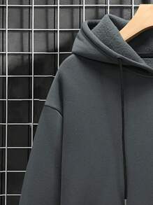 Manfinity Homme Men Slogan Graphic Kangaroo Pocket Drawstring Thermal Lined Hoodie - Dark Grey - View 4